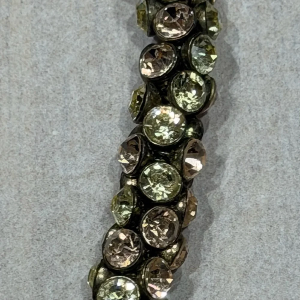 Statement Crystal Collar Necklace Olive & Champagne Tones Adjustable Luxury Look